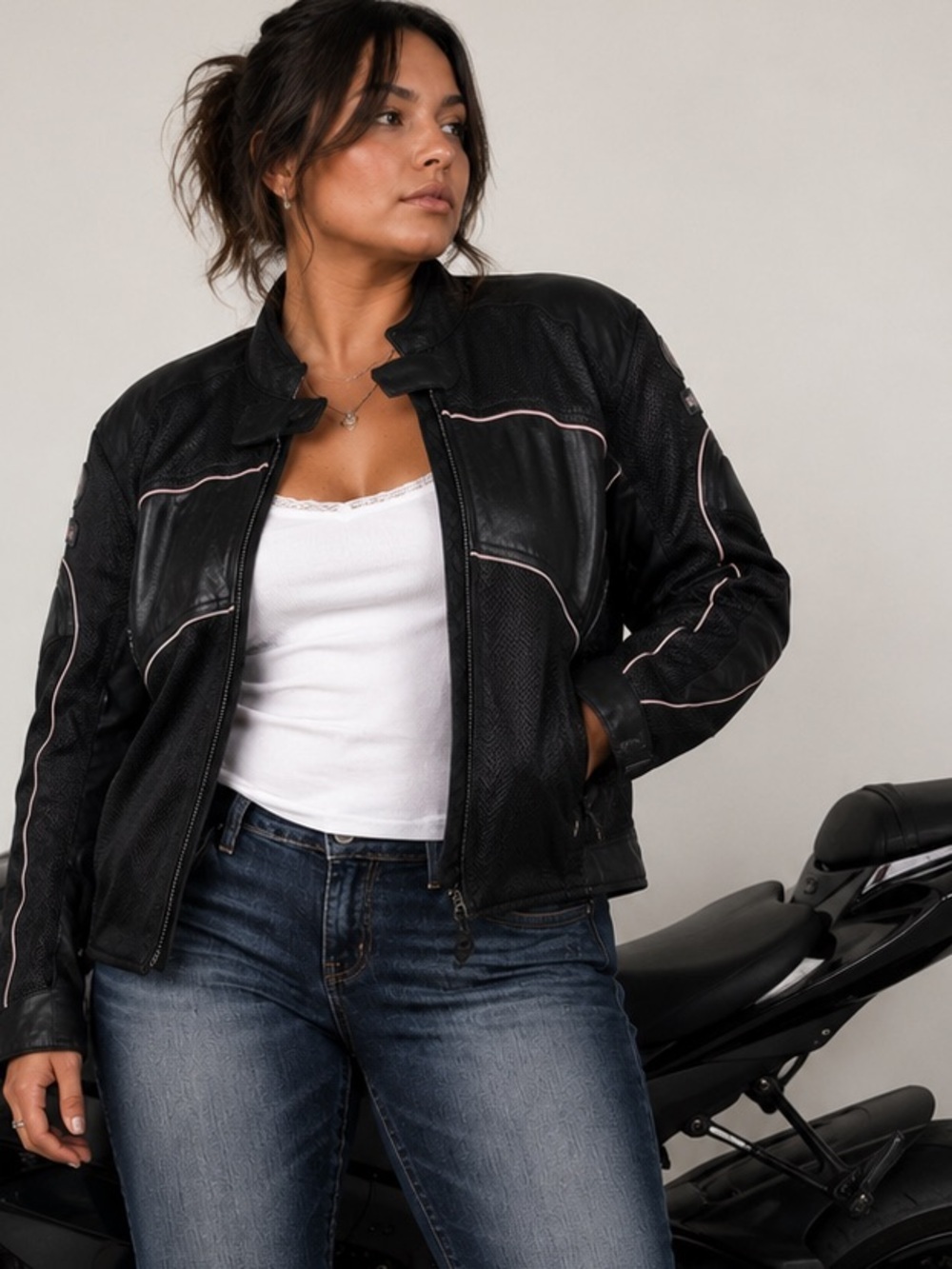 Texport Armored Motorcycle  Black Mesh Leather‎ Riding Jacket XL Street Moto
